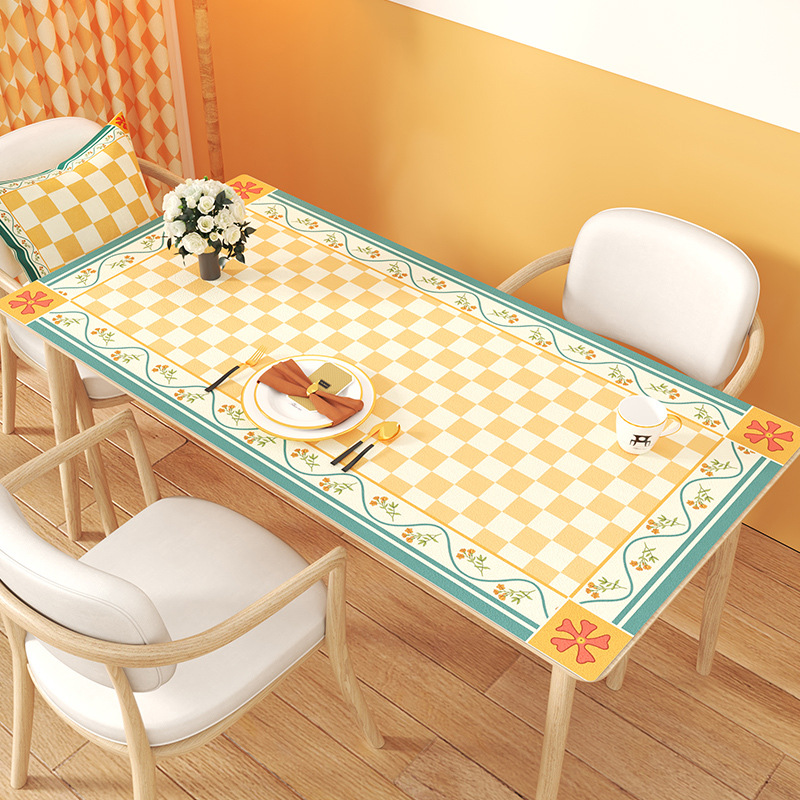Double-Sided Leather Tablecloth Simple Pvc Printed Table Mat Waterproof Ins Style Double-Sided Leather Table Mat One-Piece Delivery