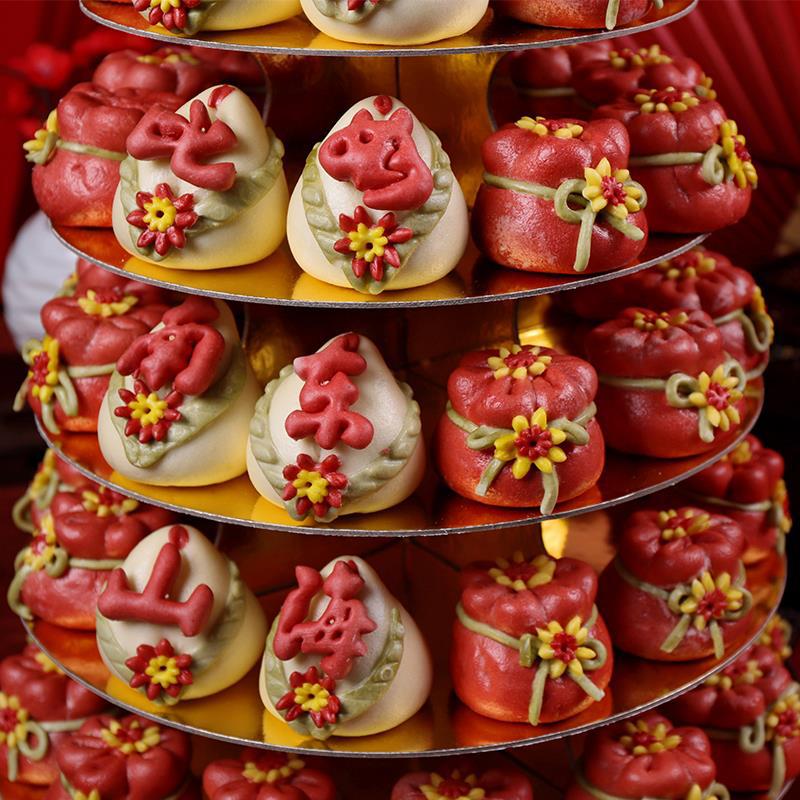 寿桃馒头生日老人手工多层花馍蛋糕过寿花饽饽糕点祝寿摆台寿包