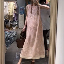 无袖连衣裙2023女新款夏季法式粉色长裙子质感感