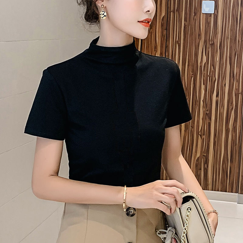 黑色中领短袖女