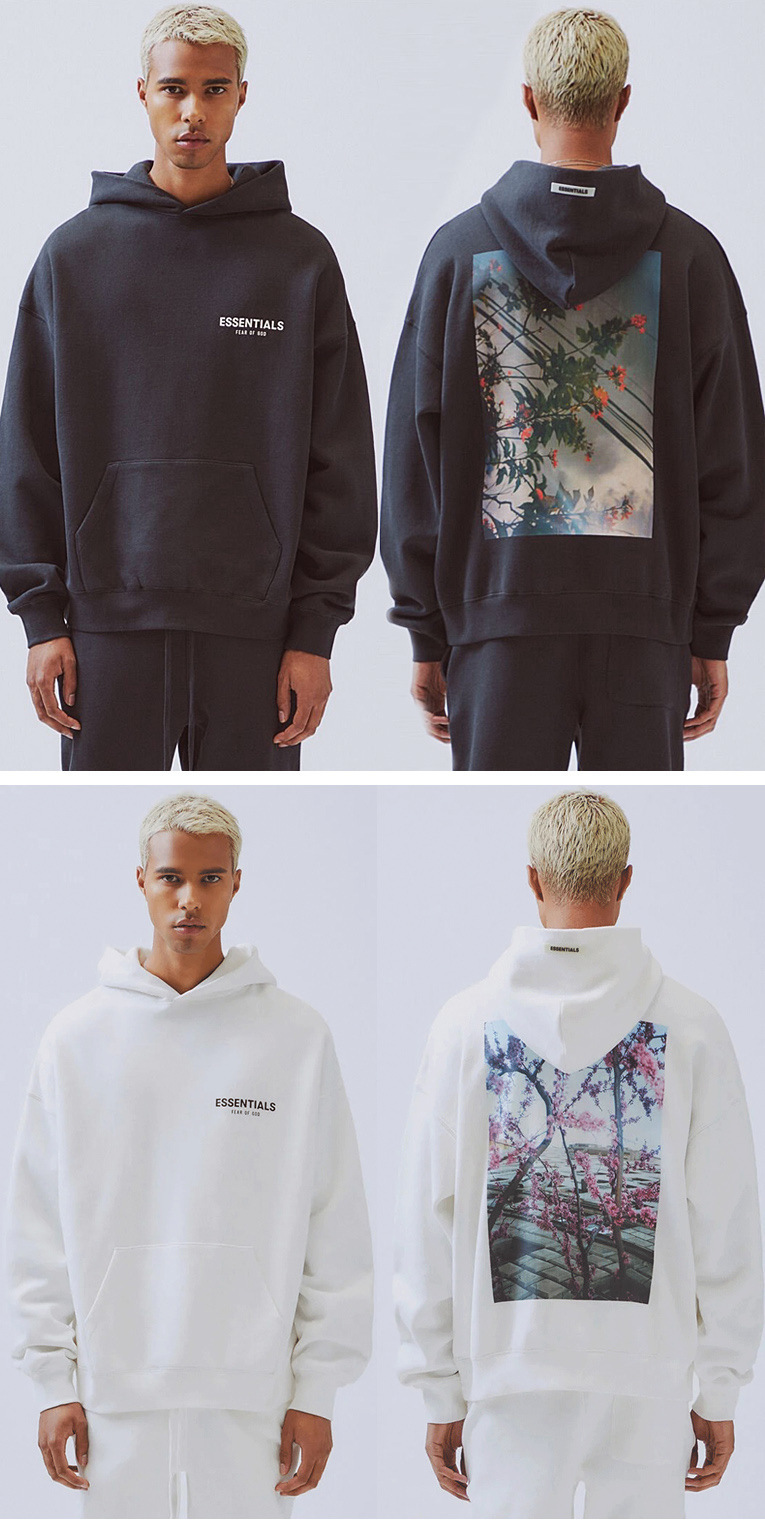 fog花卉星空毛圈连帽卫衣比伯美式复古宽松套头薄款帽衫外套情侣