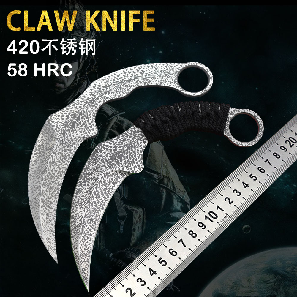 户外爪刀爪子刀求生刀羽毛纹随身防卫高硬度野营狩猎锋利生存工具