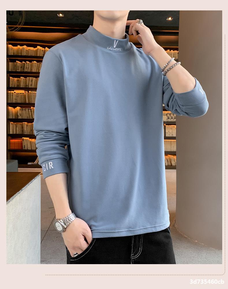 秋衣男长袖t恤冬季加绒保暖内搭上衣秋冬潮流德绒半高领打底衫