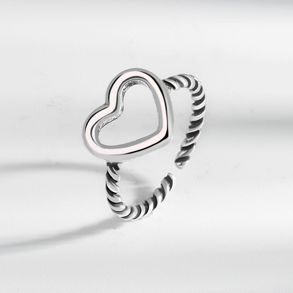 ins日韩创意款复古开口心形戒指明星同款桃心镂空可调节指环配饰