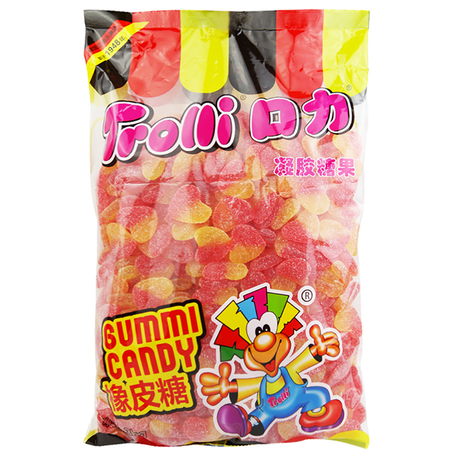 酸桃心形橡皮糖 德国trolli口力qq水果软糖可爱糖果散称5斤
