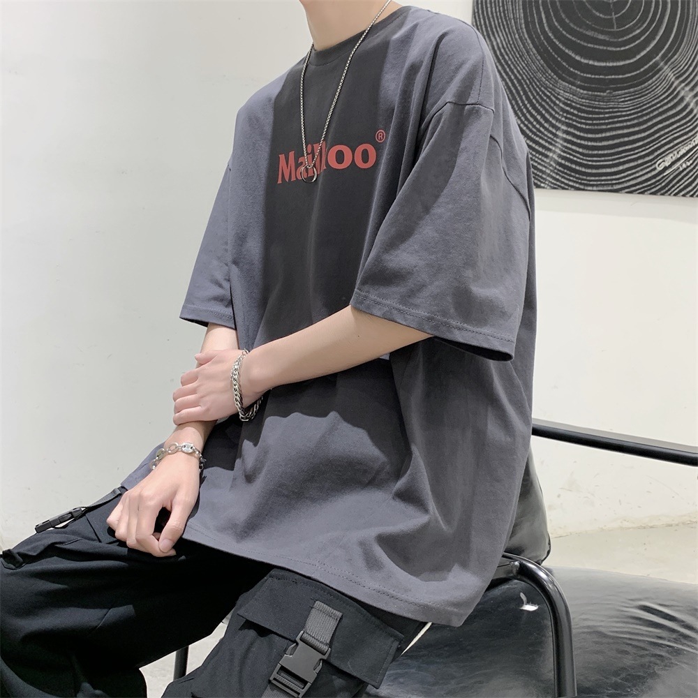 Men's Short-Sleeved Hong Kong Style Ins Fashionable Simple Fashionable Harajuku Top Clothes Summer Student Loose Korean Style Trendy Handsome T-shirt