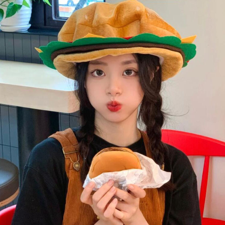 抖音网红汉堡帽子可爱女生搞怪拍照汉堡包头套ins创意食物贝雷帽