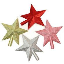 跨境专供闪粉塑料立体五角星葫芦星圣诞树装饰挂件红色银色树顶星