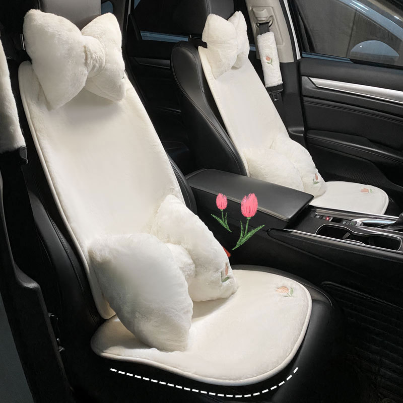 汽车坐垫冬季毛绒单片郁金香四季通用座垫车内后排冬季加热兔毛