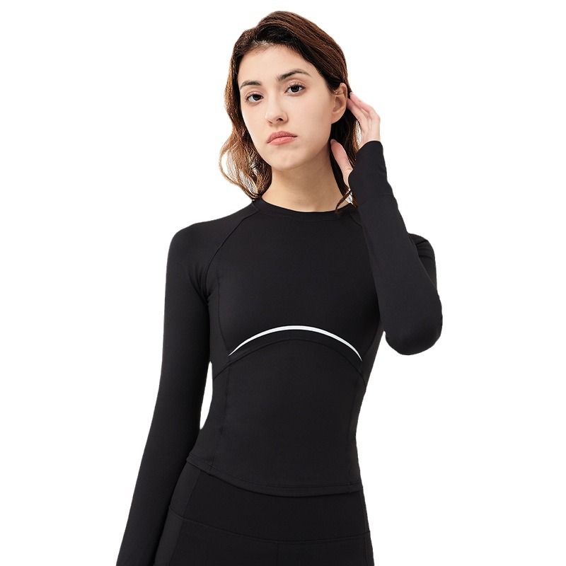 Cross-Border Skinny Mesh Stitching Yoga Clothes Long Sleeve Fitness T-shirt Blouse Nylon Stretch Running Top Women