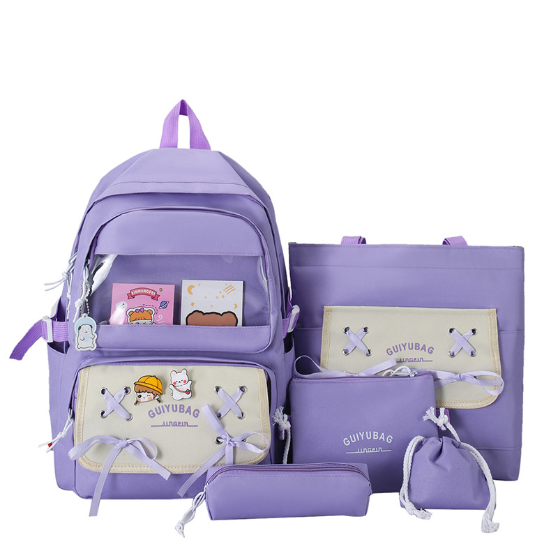 Cross-Border Fashion Book Korean Style Student Japanese Style Fresh Harajuku Backpack Large Capacity Junior High School Student Backpack Four-Piece Set