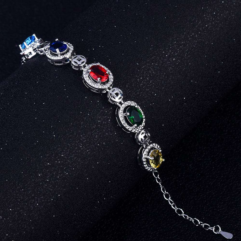 抖音快手直播爆款镶嵌彩色宝石手链 镀18k黄金七彩红宝石彩宝手链