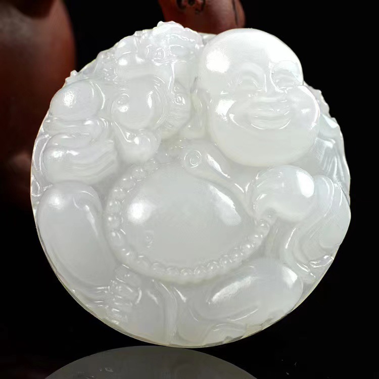 Natural Afghanistan White Jade Buddha Pendant Smiling Buddha Jade Pendant Jade Necklace Pendant Imitation Hetian Jade Smiling Buddha Avalokitesvara Pendant