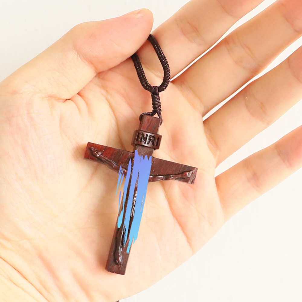 跨境新品jesus cross wooden necklace十字架木制项链礼物礼品