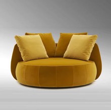 意大利轻奢高端圆单人椅北欧风格设计师简约进口绒布圆椅客厅沙发