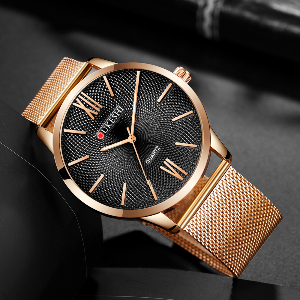 ukeshi品牌 外贸新款休闲时尚商务合金网带刻度超薄男士石英手表