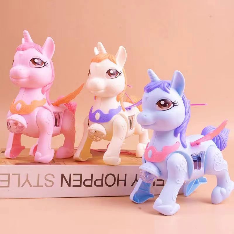 New Electric Leash Small Horse Walking Music Light Projection Unicorn Boy Girl Gift Stall Toy