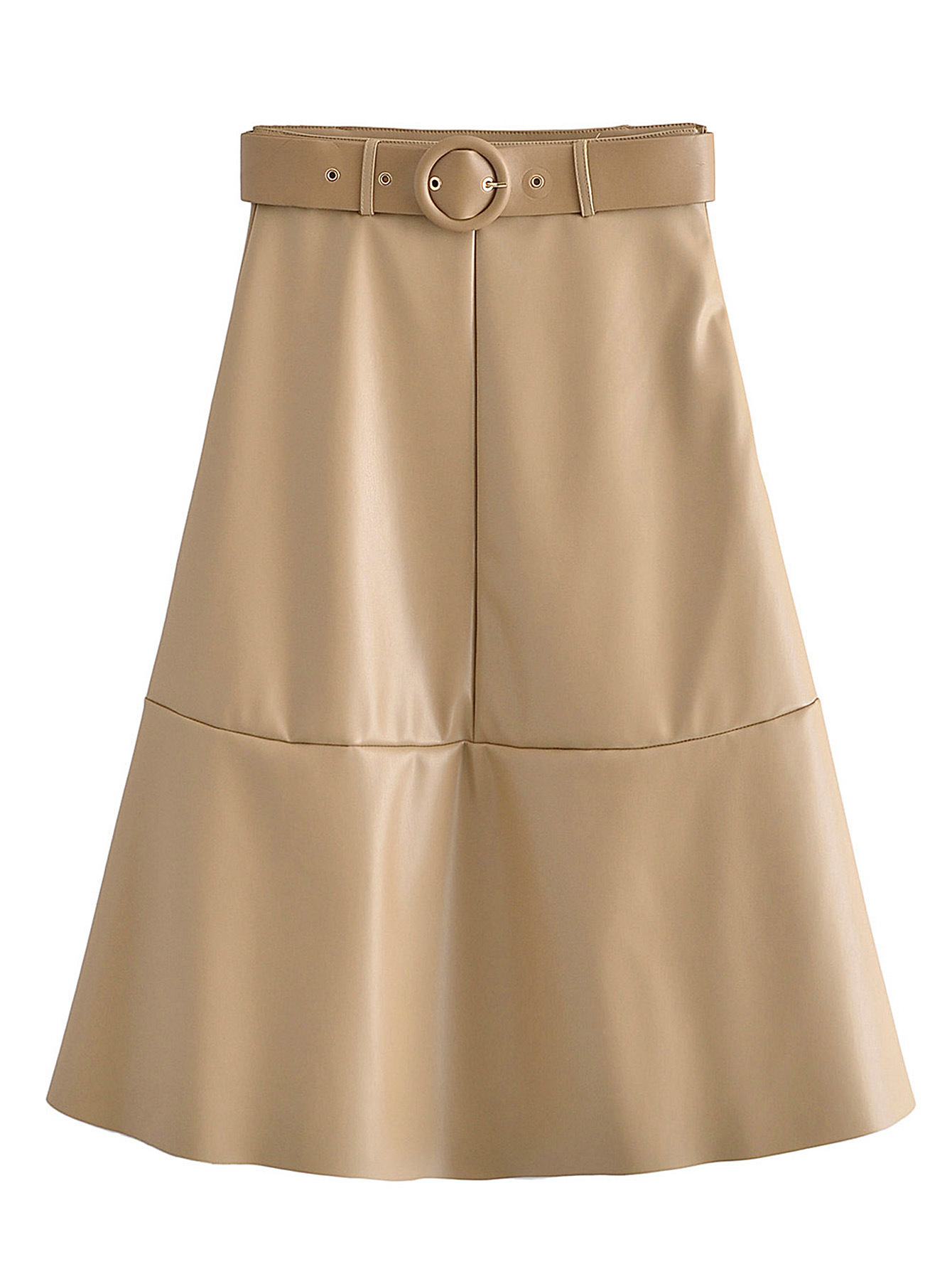 纯色腰带半身裙图片