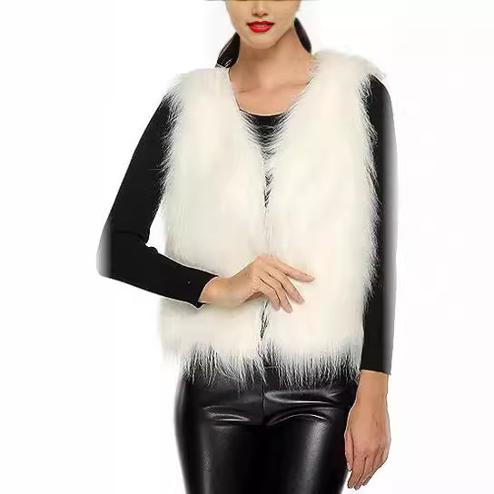 跨境爆款欧美仿皮草外套女貉子毛马甲人造毛长毛大衣皮草马甲背心