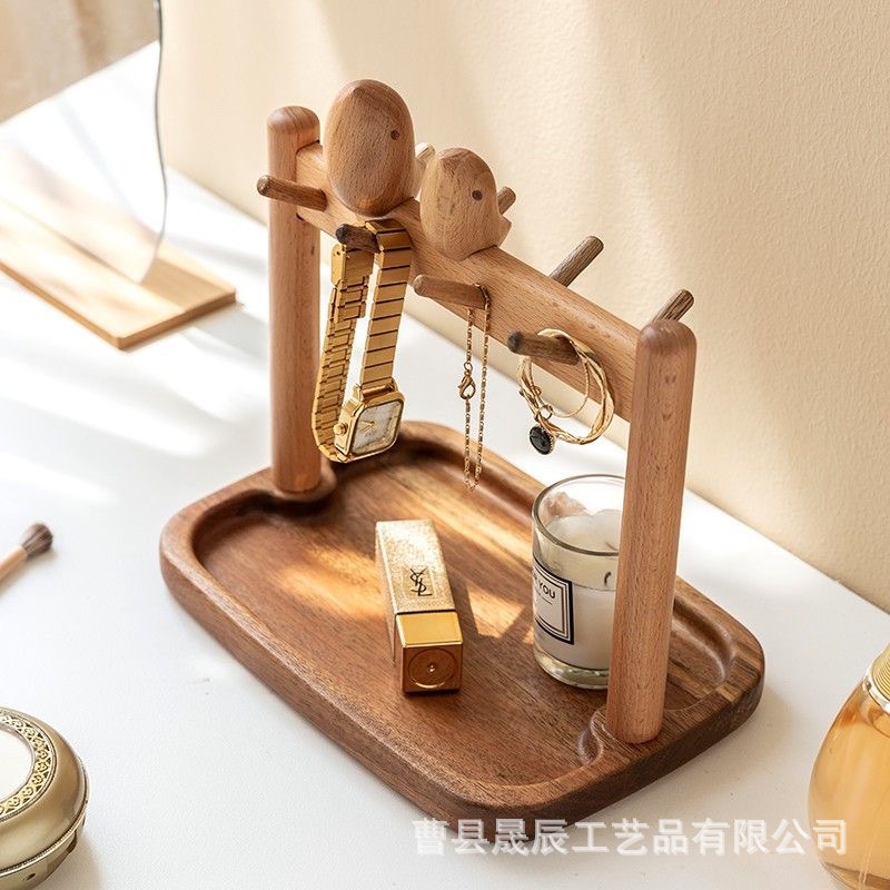 Simple Wooden Entrance Entrance Entrance Key Holder Solid Wood Eyes Sundries Rack Dressing Table Ornament Jewelry Display Stand