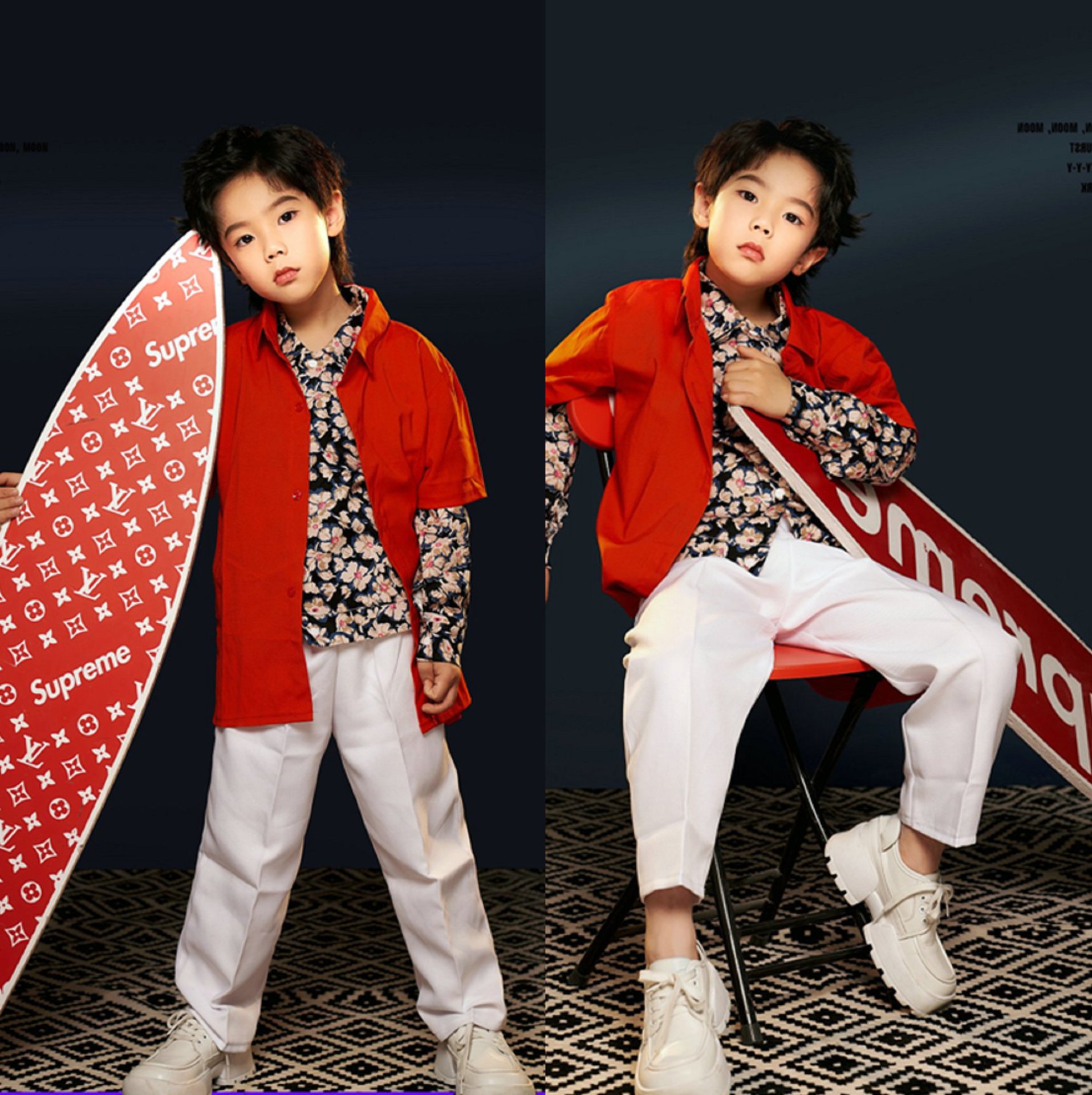 影楼男童拍摄个性写真照新款儿童艺术照服装潮童走秀模卡服饰