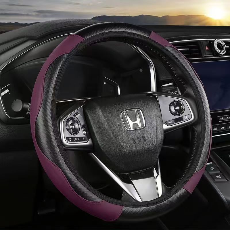 跨境新款汽车方向盘套碳纤维皮革无内圈松紧带弹力把套