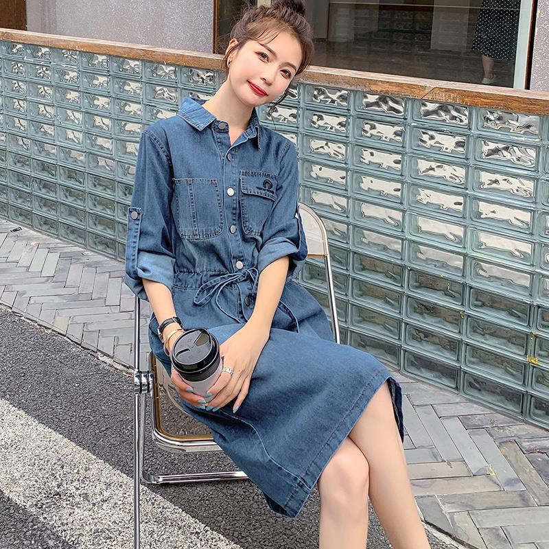 牛仔连衣裙女春夏季2021年新款韩版收腰显瘦气质长款休闲衬衫裙子