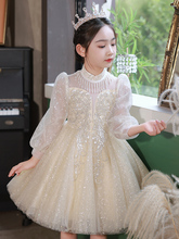 女童礼服轻奢小众钢琴演出服儿童生日公主裙长袖主持人花童婚礼裙