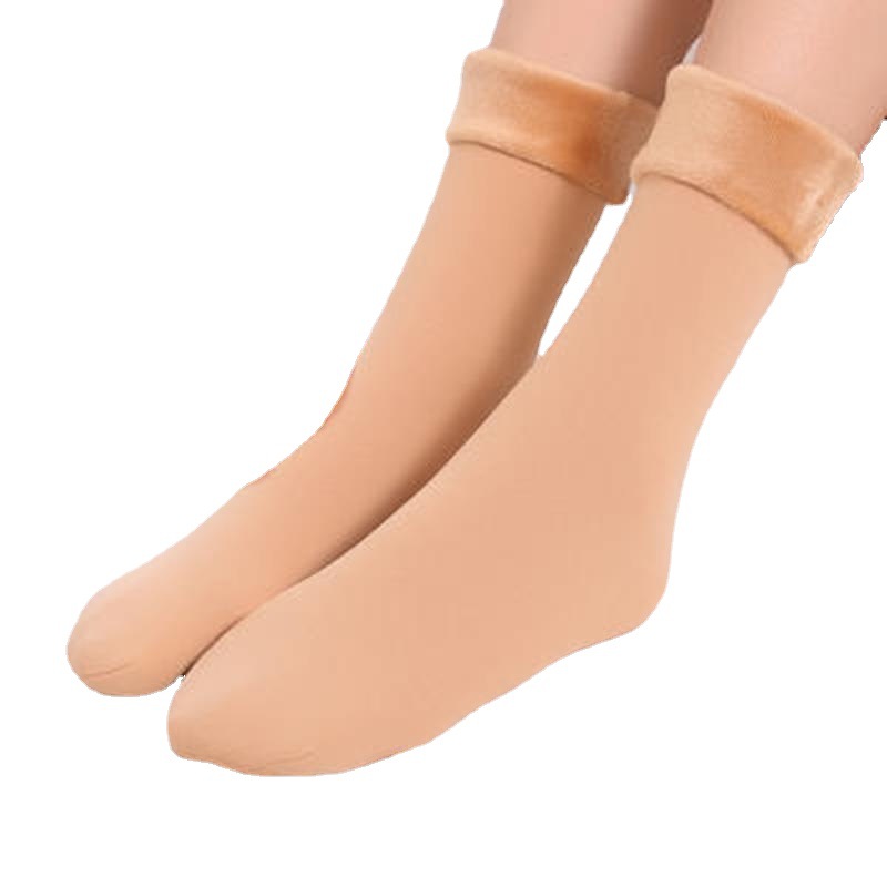 [Cotton Socks Wholesale] New Autumn and Winter Fleece-Lined Warm Imitation Nylon Snow Socks Thickened Mid-Calf Room Socks