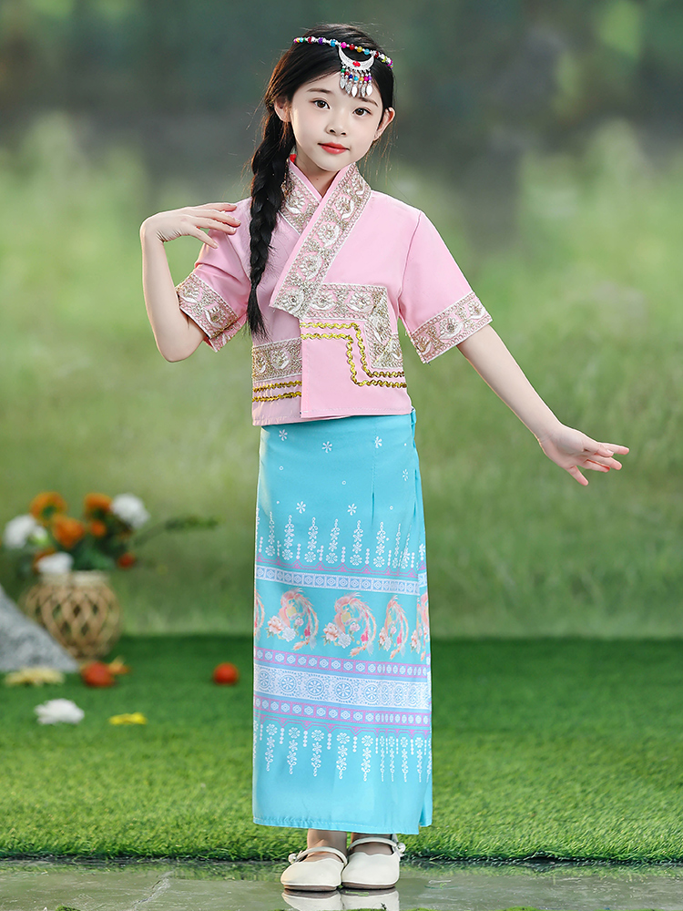 枫彩新款傣族服装女儿童夏季泰国套装云南西双版纳泼水节民族女童