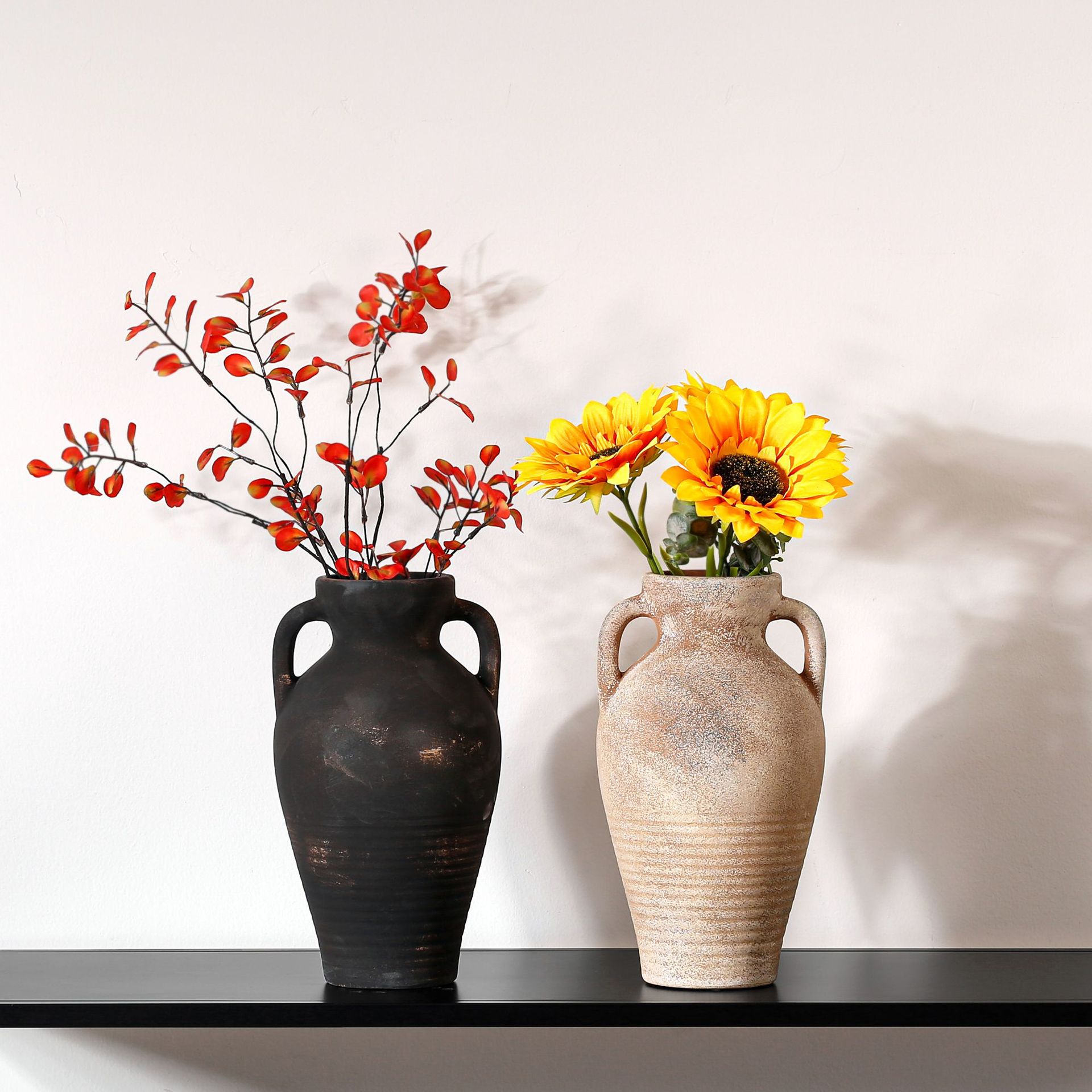 法式复古陶瓷花瓶高级感侘寂风中古摆件客厅桌面干花花器水培跨境