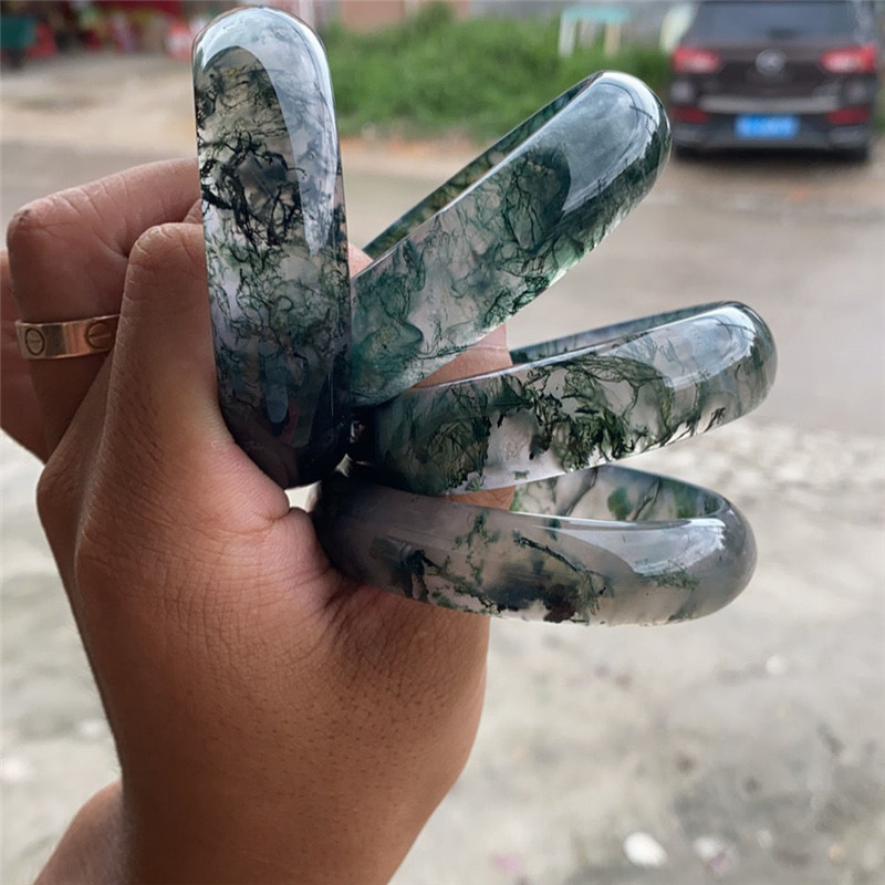 厂家批发天然水草玛瑙手镯印度七彩玉水草手镯复古女款镯子