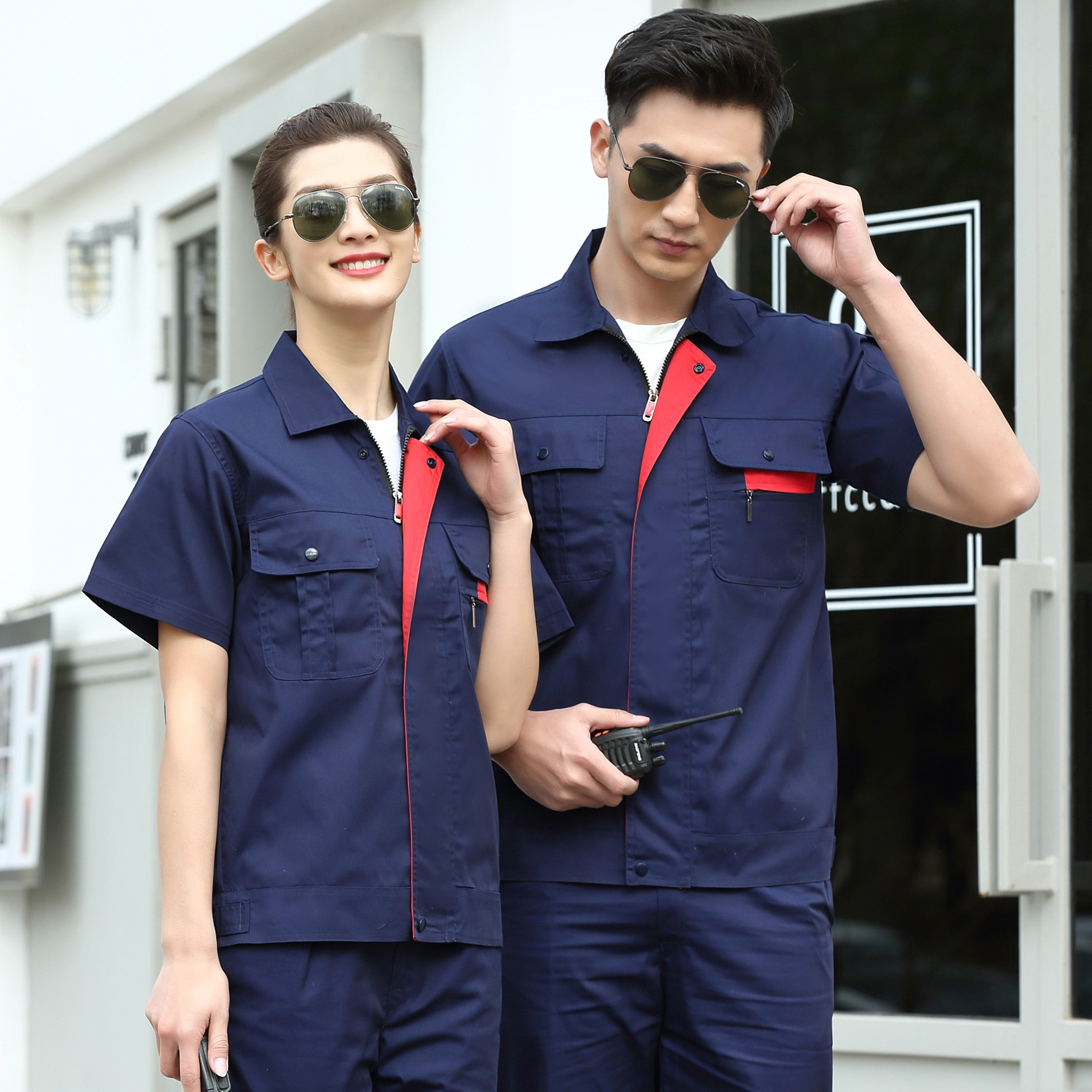 夏季短袖工作服定制套装劳保服汽修服工衣男上衣车间外套工地工服