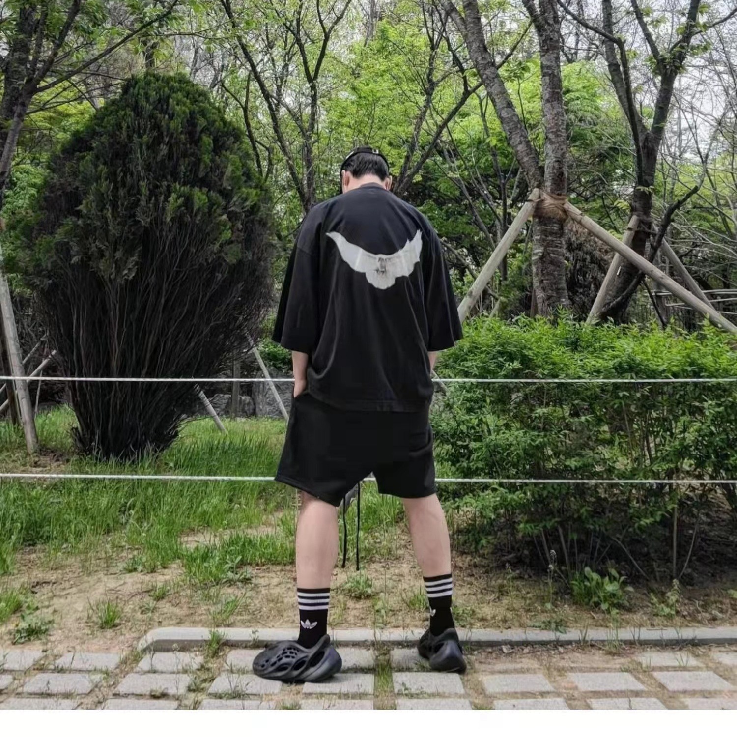 kanye 侃爷yeezy三方联名和平鸽美式复古潮牌男女情侣宽松短袖t恤