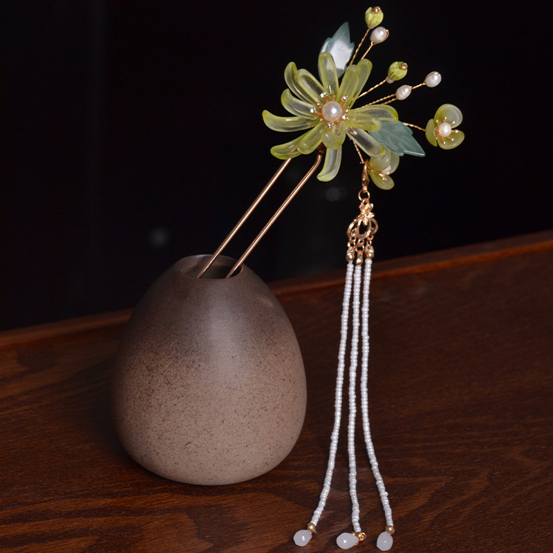 新娘头饰古风发簪汉服头饰发簪超仙复古珍珠流苏步摇琉璃发簪批发