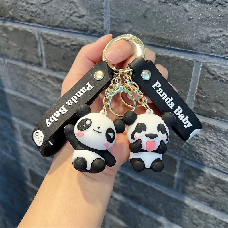 Creative Cartoon National Fashion Panda Keychain Cute Sport Funny Lesser Panda Key Chain Men's and Women's Handbags Pendant Wholesale