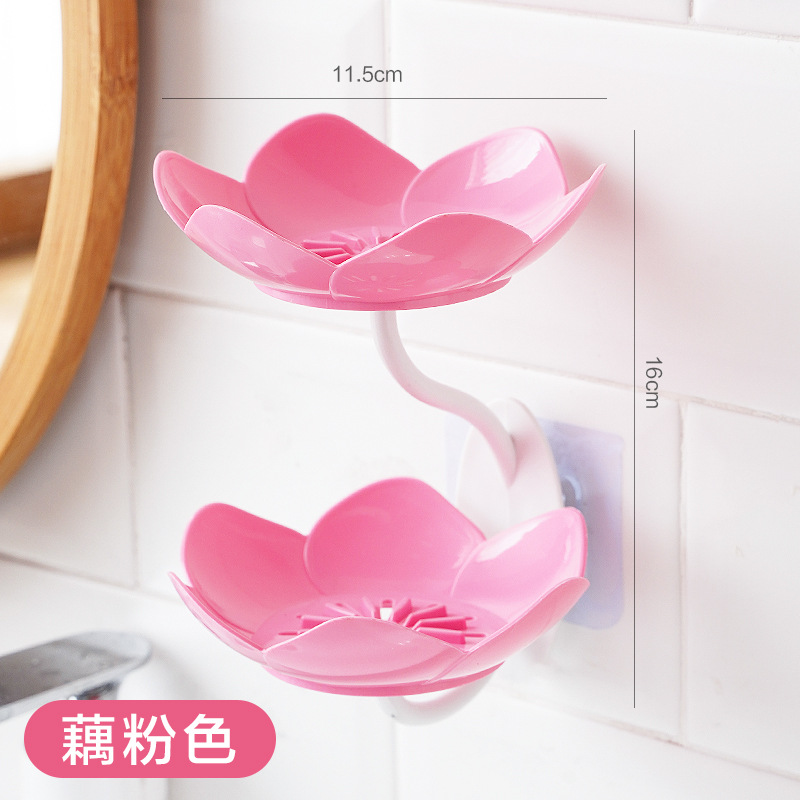 New Soap Box Soap Dish Wall-Mounted Draining Lotus Double-Layer Punch-Free Household Storage Rack Soap Artifact