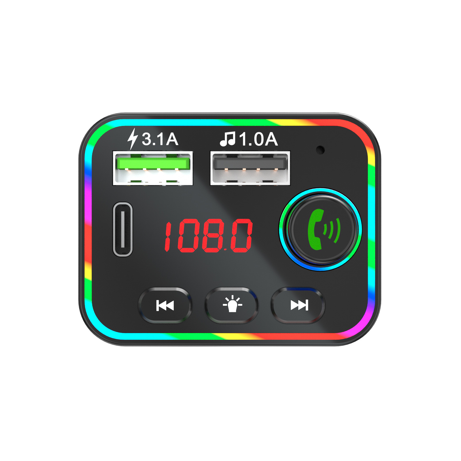 Car Bluetooth Mp3 Player Smart Bluetooth 5.3 Chip U Disk/Tf Card F4 Colorful Headlamp Car