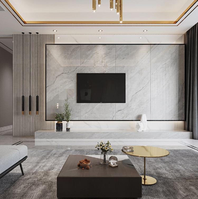 现代简约风格悬空岩板电视背景墙客厅格栅板墙电视墙 风格影视墙