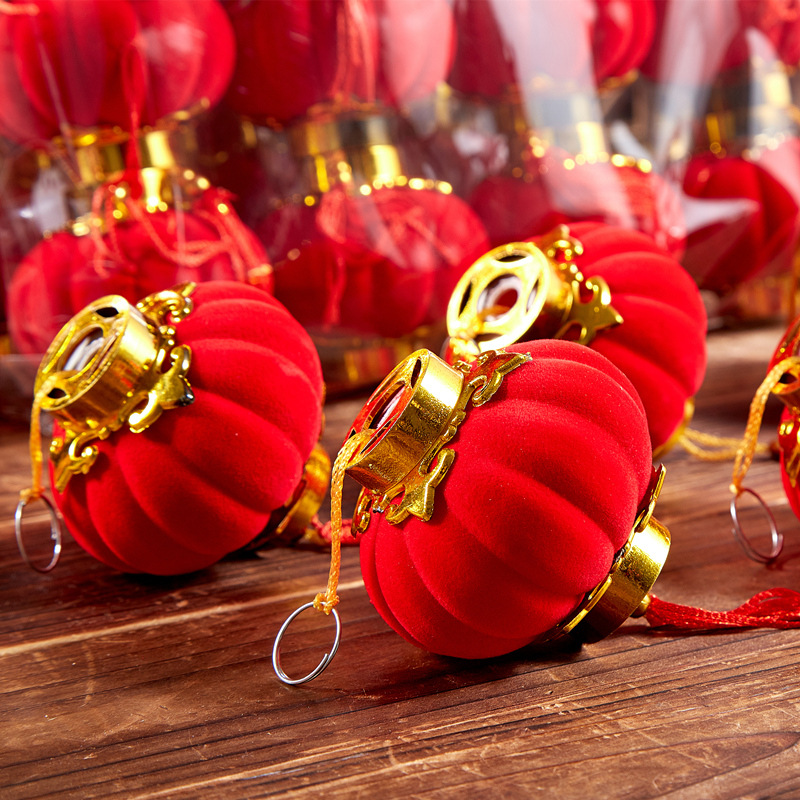 植绒小灯笼串挂饰连串大红灯笼元旦春节新年装饰户外室内场景布置