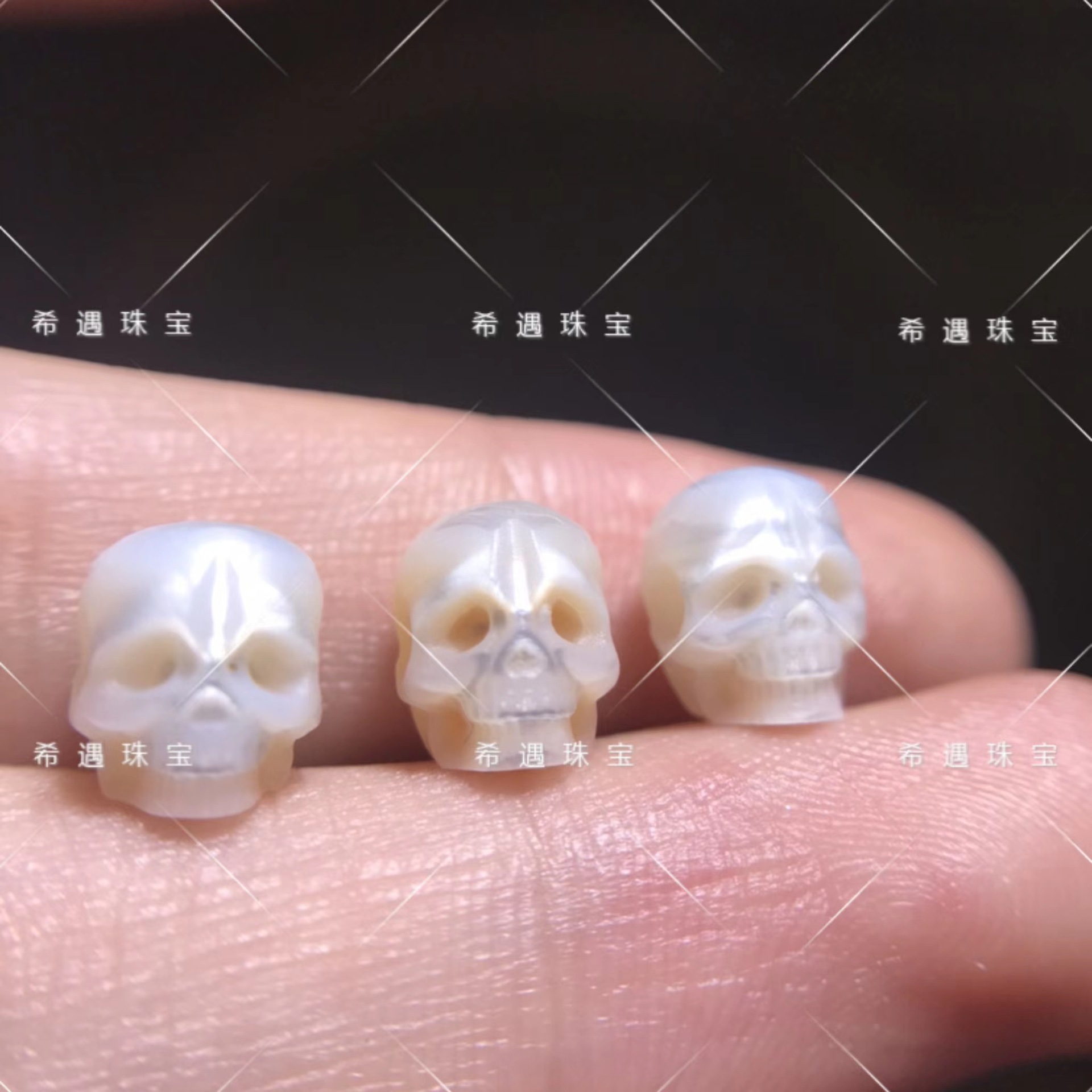 希遇 珍珠雕刻骷髅头 天然淡水珍珠108佛珠手工 珍珠雕刻文玩配饰