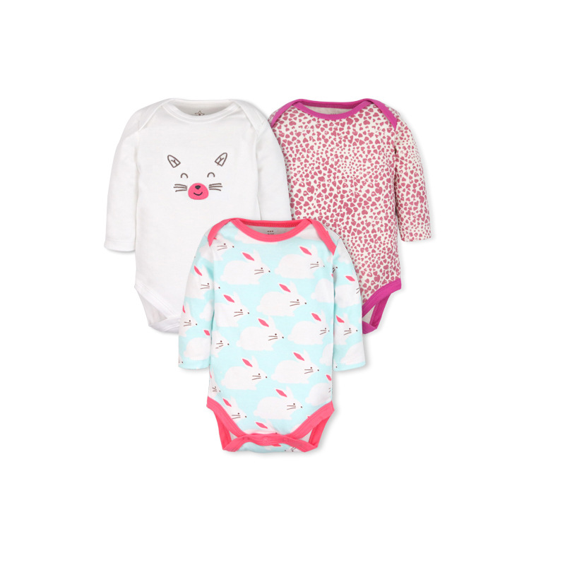 Factory Wholesale Cross-Border Baby Clothes Long-Sleeved Romper Girl Cute Cartoon Jumpsuit 3-Piece Set