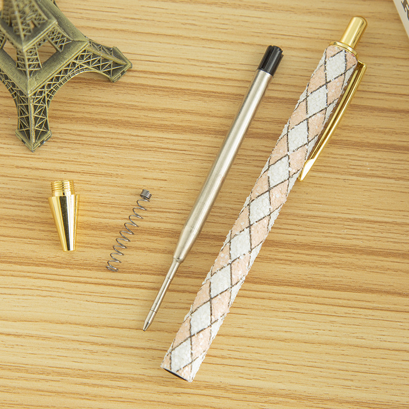 Manufacturers Supply Pu Leather Gift Pen Gold Powder Retractable Ballpoint Pen Advertising Gift Pen Signature Pen Wholesale