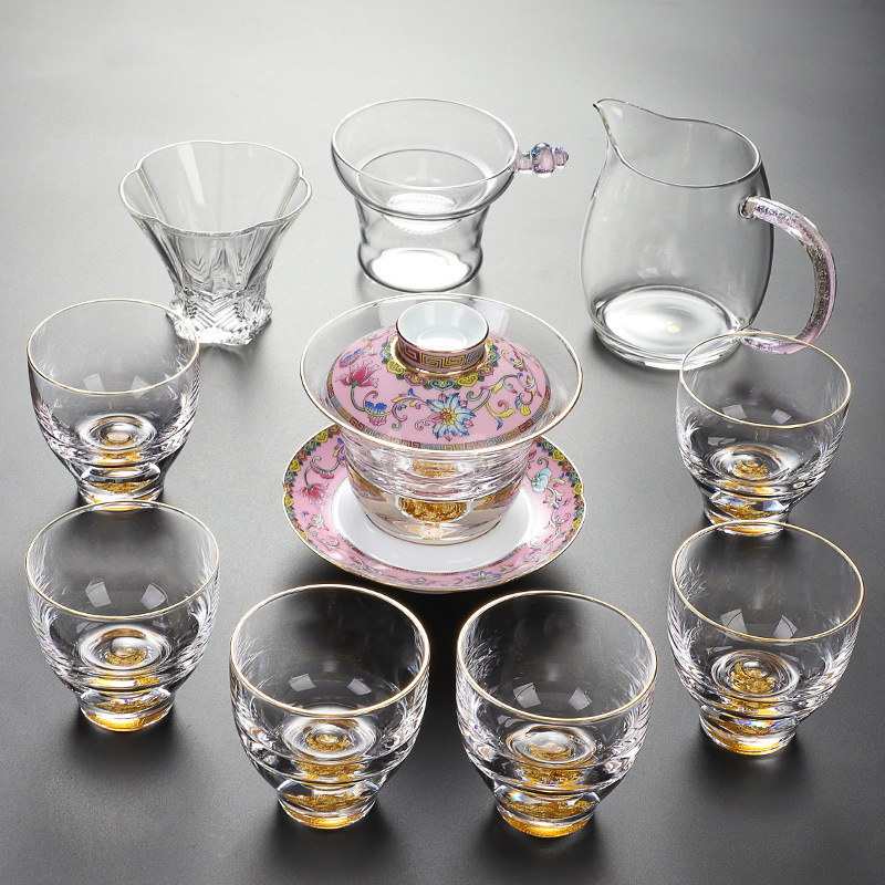 和器玻璃茶具套装耐热茶壶品茗杯珐琅彩陶瓷盖碗茶漏公杯轻奢茶具
