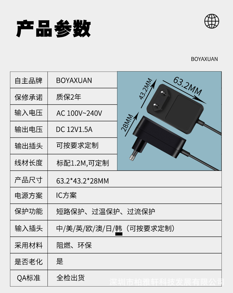 供应12v1500ma电源适配器欧规ce认证12v15a18w灯带灯条电源