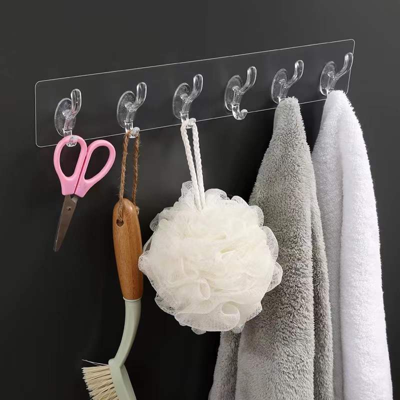 Six-Piece Row Hook Punch-Free Seamless Sticky Hook 6-Piece Strong Sticky Hook Wall-Mounted Kitchen Row Coat and Cap Big Hook