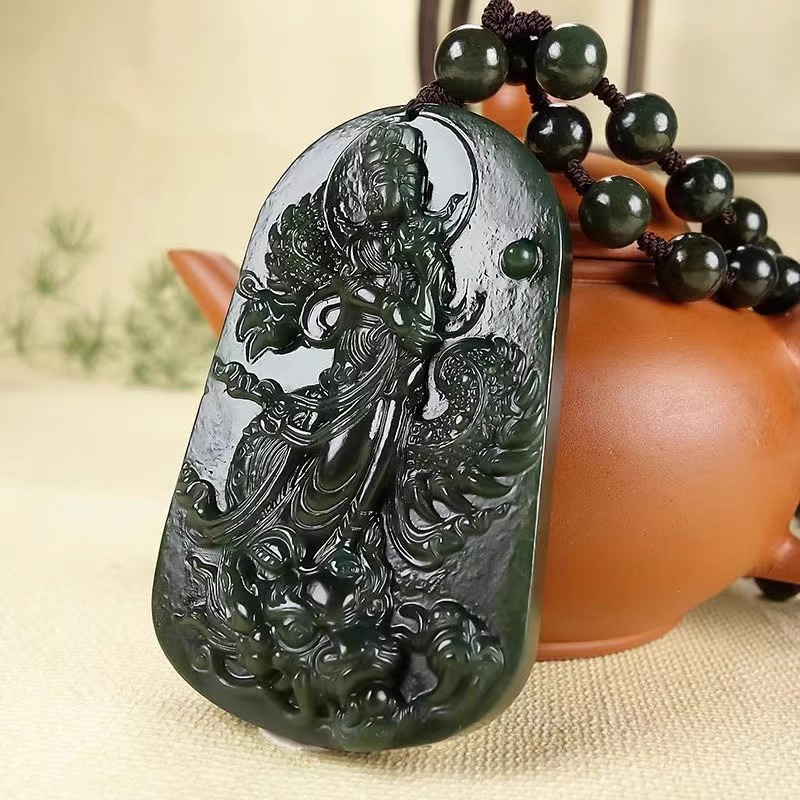 和田玉观音玉坠真品新疆青玉男士御龙观音菩萨项链玉石玉挂件玉佩