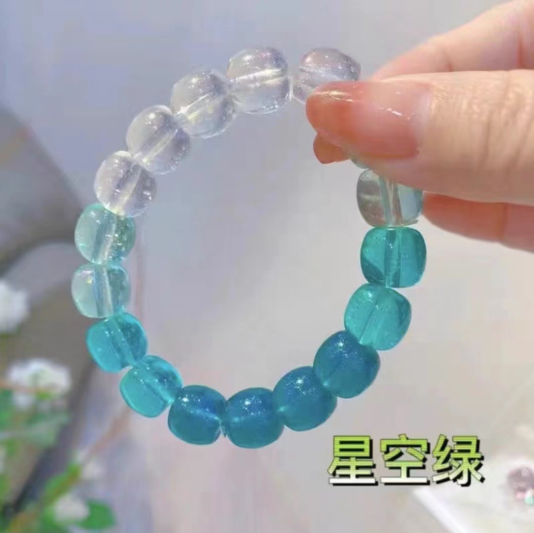 Xiaohongshu Imitation Bodhi Bracelet Pliable Temperament Gradient Color Buddha Beads Luminous Starry Sky Ice Transparent Plate Beads Bracelet