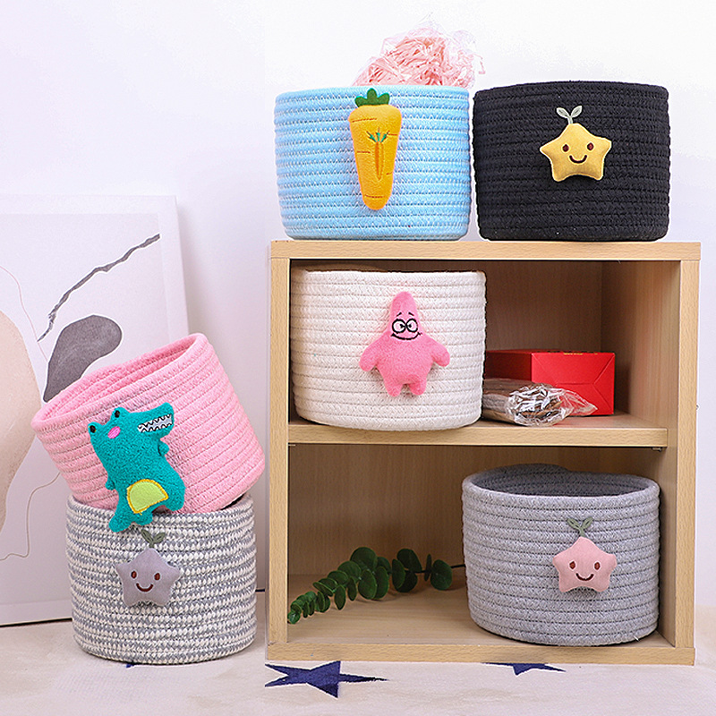 Cotton String Cartoon Mini Storage Box Makeup Brush Children Toy Storage Basket Cute Desktop Sundries Snack Knitted Basket