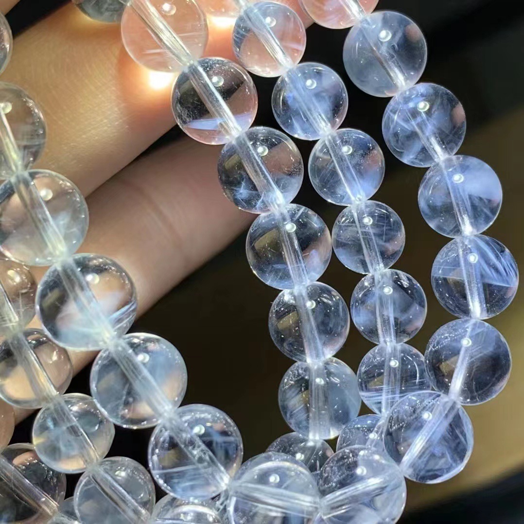 天然蓝针石手串蓝针水晶手链异象蓝色圆珠显针天使的羽毛体净针多